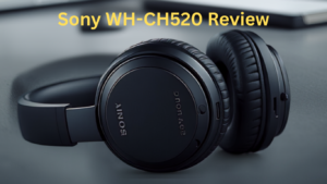 Matte black Sony WH-CH520 wireless on-ear headphones showing the cushioned headband and swiveling earcups against a clean gradient background.