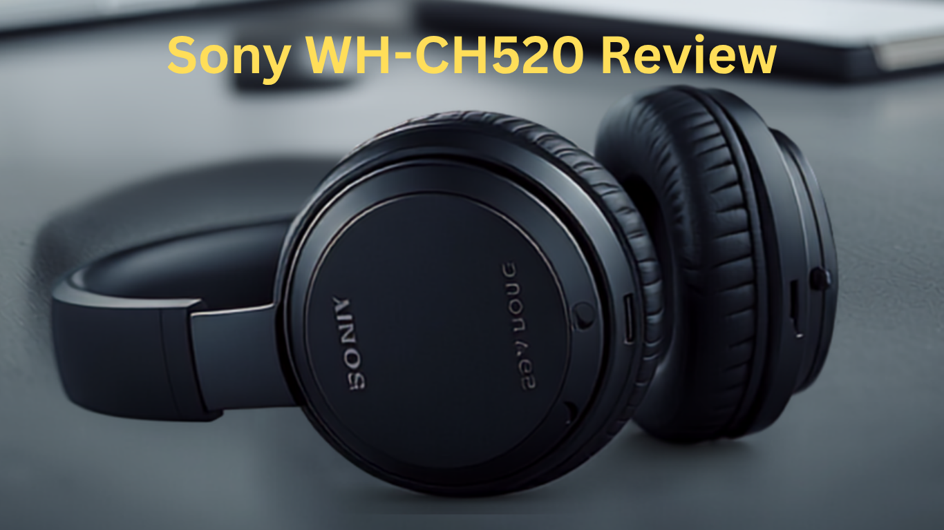 Matte black Sony WH-CH520 wireless on-ear headphones showing the cushioned headband and swiveling earcups against a clean gradient background.